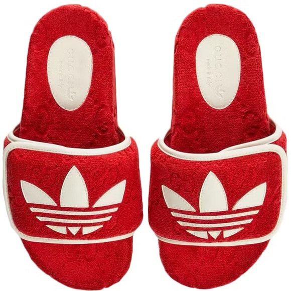 Authentic Gucci x Adidas Red GG monogram Slides Sandals Gucci 6 7US - Picture 2 of 3